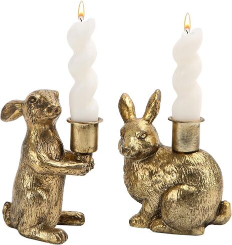 NIKKY HOME Gold Taper Candle Holders, Easter Bunny Decorations, Vintage Rustic Candlesticks Pedestal, Centerpieces decor for Fireplace Mantle Dining Table Set of 2 in Saudi Arabia