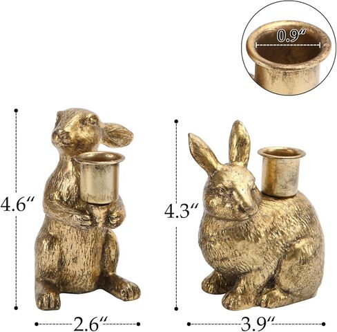 NIKKY HOME Gold Taper Candle Holders, Easter Bunny Decorations, Vintage Rustic Candlesticks Pedestal, Centerpieces decor for Fireplace Mantle Dining Table Set of 2 in Saudi Arabia