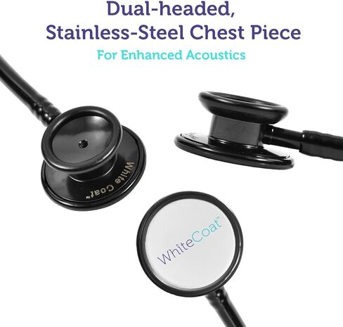 سماعة طبية مزدوجة الرأس ذات معطف أبيض، خفيفة الوزن وصوتية مع حافظة واقية - قلم جيت بلاك بلس LED لقياس حدقة العين in Kuwait