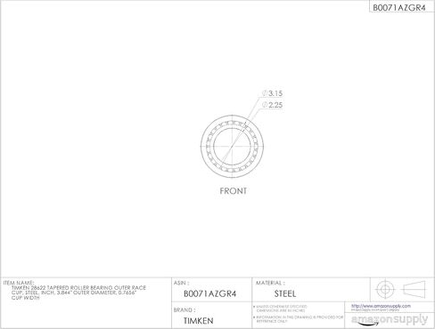 Timken 28622 كأس السباق الخارجي بمحمل أسطواني مدبب، فولاذ، بوصة، القطر الخارجي 3.844 بوصة، عرض الكوب 0.7656 بوصة in Saudi Arabia