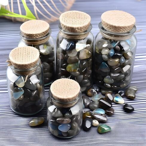 رقائق كريستال اللابرادوريت المصقولة 200 قطعة - 10 أوقية رقائق حجرية مسحوقة وأحجار زجاج البحر شفاء الريكي كريستال صنع المجوهرات ديكور المنزل in Kuwait