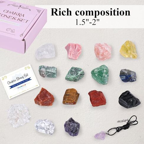 16 قطعة من الكريستالات وأحجار الشفاء من جوهاوس، أحجار الشاكرا الخام والصخور لمجموعة التأمل واليوجا in Kuwait