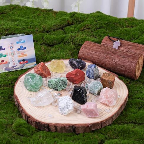 16 قطعة من الكريستالات وأحجار الشفاء من جوهاوس، أحجار الشاكرا الخام والصخور لمجموعة التأمل واليوجا in Kuwait