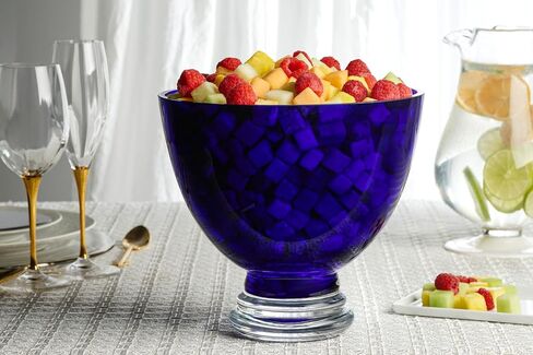 Barski Beautiful Handmade Glass Round Footed Bowl, Cobalt, 9.5" D (9.5 Inches Diameter), Made in Europe in Saudi Arabia