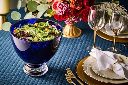 Barski Beautiful Handmade Glass Round Footed Bowl, Cobalt, 9.5" D (9.5 Inches Diameter), Made in Europe in Saudi Arabia