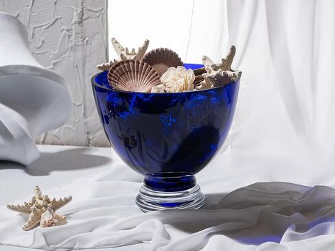 Barski Beautiful Handmade Glass Round Footed Bowl, Cobalt, 9.5" D (9.5 Inches Diameter), Made in Europe in Saudi Arabia