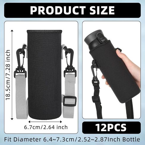 12 Pcs Water Bottle Sleeve with Shoulder Strap Sublimation Water Bottle Holder 25oz Water Bottle Carrier Pouch Adjustable Water Bottle Sling Bag for Boys Girls(Black) in Saudi Arabia