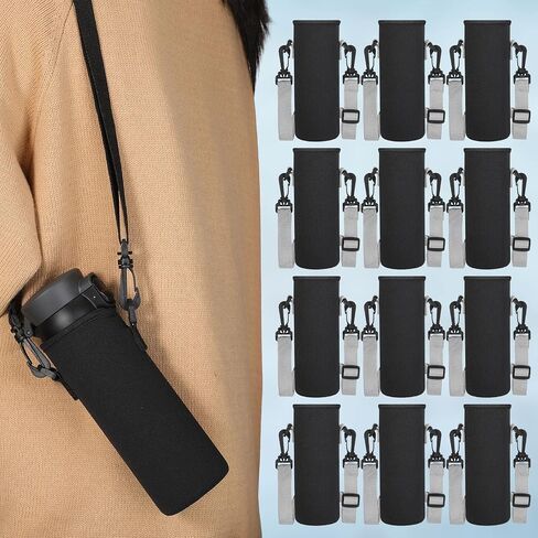 12 Pcs Water Bottle Sleeve with Shoulder Strap Sublimation Water Bottle Holder 25oz Water Bottle Carrier Pouch Adjustable Water Bottle Sling Bag for Boys Girls(Black) in Saudi Arabia