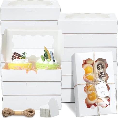 60 عبوة من صناديق البسكويت مع صناديق كب كيك نافذة مقاس 7 × 4.3 × 1.5 بوصة، 60 صندوق حلوى من ورق الكرافت، 60 بطاقة و60 حبلًا للكعك والمعجنات والكعك والبسكويت (أبيض) in Kuwait