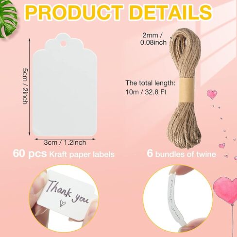 60 عبوة من صناديق البسكويت مع صناديق كب كيك نافذة مقاس 7 × 4.3 × 1.5 بوصة، 60 صندوق حلوى من ورق الكرافت، 60 بطاقة و60 حبلًا للكعك والمعجنات والكعك والبسكويت (أبيض) in Kuwait