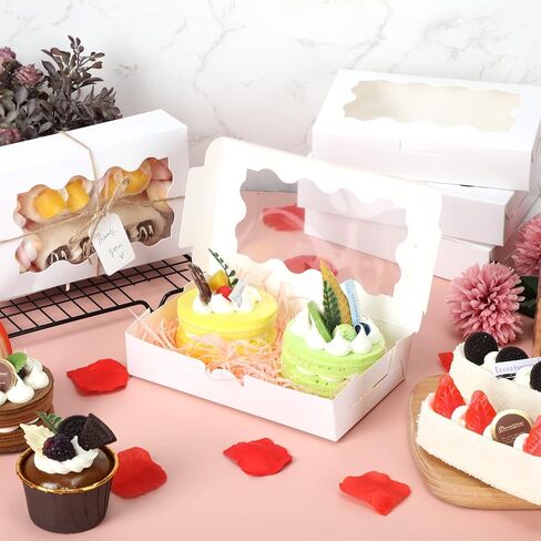 60 عبوة من صناديق البسكويت مع صناديق كب كيك نافذة مقاس 7 × 4.3 × 1.5 بوصة، 60 صندوق حلوى من ورق الكرافت، 60 بطاقة و60 حبلًا للكعك والمعجنات والكعك والبسكويت (أبيض) in Kuwait