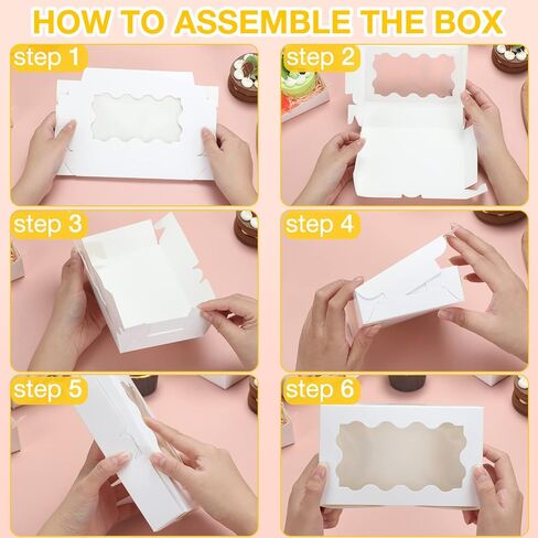 60 عبوة من صناديق البسكويت مع صناديق كب كيك نافذة مقاس 7 × 4.3 × 1.5 بوصة، 60 صندوق حلوى من ورق الكرافت، 60 بطاقة و60 حبلًا للكعك والمعجنات والكعك والبسكويت (أبيض) in Kuwait