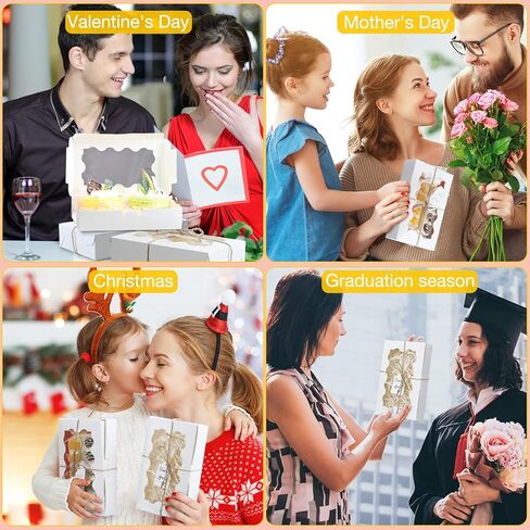 60 عبوة من صناديق البسكويت مع صناديق كب كيك نافذة مقاس 7 × 4.3 × 1.5 بوصة، 60 صندوق حلوى من ورق الكرافت، 60 بطاقة و60 حبلًا للكعك والمعجنات والكعك والبسكويت (أبيض) in Kuwait