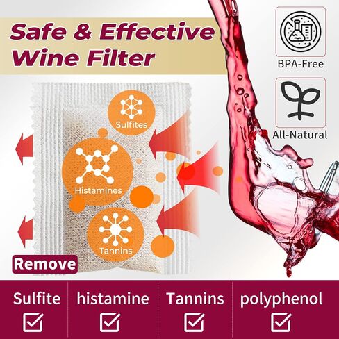 Trobing Wine Filter 24 Bags, Removes Sulfites Histamines and Tannin, No More and Headaches Nausea, Wine Allergy Sensitivity Prevention, All Natural Purifier Filters in Saudi Arabia