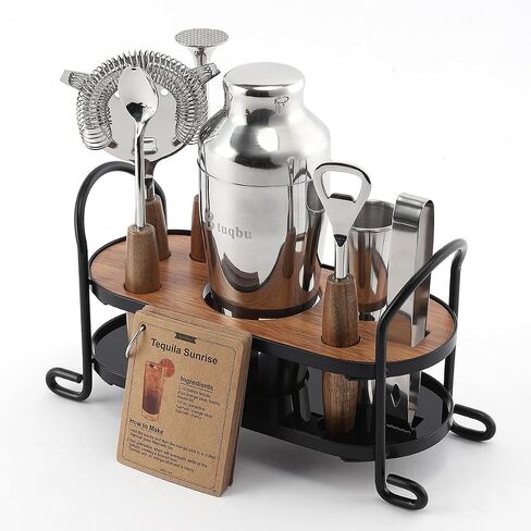 Cocktail Shaker Set with Stand, Mixology Bartender Kit for Drink Mixing | Mixology Set with 7 Bar Set Tools Cocktail Kit in Saudi Arabia