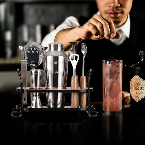 Cocktail Shaker Set with Stand, Mixology Bartender Kit for Drink Mixing | Mixology Set with 7 Bar Set Tools Cocktail Kit in Saudi Arabia