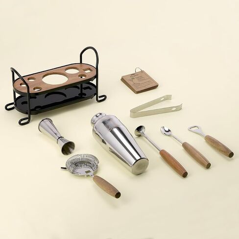 Cocktail Shaker Set with Stand, Mixology Bartender Kit for Drink Mixing | Mixology Set with 7 Bar Set Tools Cocktail Kit in Saudi Arabia