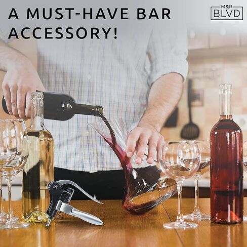 Wine Bottle Opener Set by M&R Blvd. - Professional Grade, Deluxe Screwpull Lever Corkscrew - Extra Spiral, Foil Cutter, Aerator Spout, Wine Stopper - Premium Bar Accessory & Wine Gift Set - Silver in Saudi Arabia