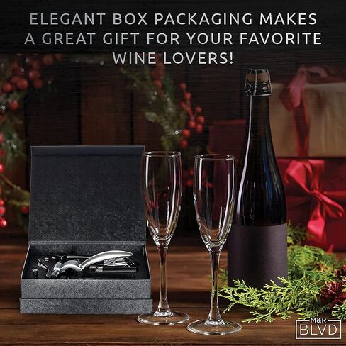 Wine Bottle Opener Set by M&R Blvd. - Professional Grade, Deluxe Screwpull Lever Corkscrew - Extra Spiral, Foil Cutter, Aerator Spout, Wine Stopper - Premium Bar Accessory & Wine Gift Set - Silver in Saudi Arabia