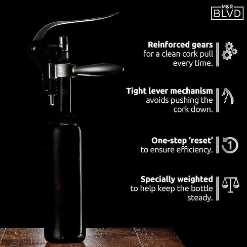Wine Bottle Opener Set by M&R Blvd. - Professional Grade, Deluxe Screwpull Lever Corkscrew - Extra Spiral, Foil Cutter, Aerator Spout, Wine Stopper - Premium Bar Accessory & Wine Gift Set - Silver in Saudi Arabia