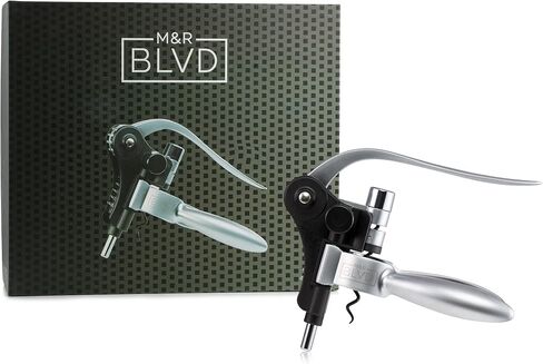 Wine Bottle Opener Set by M&R Blvd. - Professional Grade, Deluxe Screwpull Lever Corkscrew - Extra Spiral, Foil Cutter, Aerator Spout, Wine Stopper - Premium Bar Accessory & Wine Gift Set - Silver in Saudi Arabia