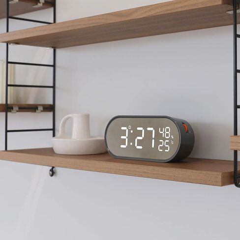 mooas Rolling Pop Mirror Clock, Digital Clock with USB Charging Port, Clear LED Display, Brightness Adjustment, 12/24H Mode, Dual Alarm & Snooze, Temperature & Humidity Display (Dark Gray) in Saudi Arabia