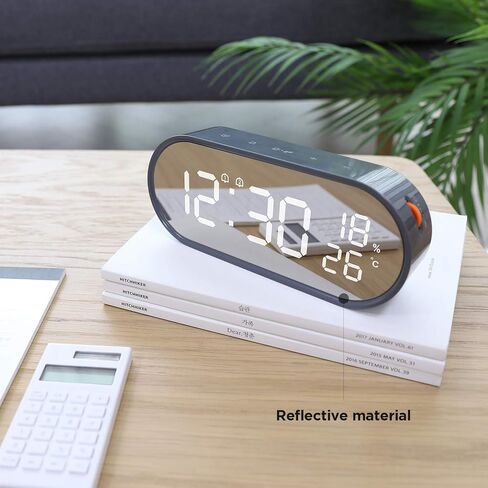 mooas Rolling Pop Mirror Clock, Digital Clock with USB Charging Port, Clear LED Display, Brightness Adjustment, 12/24H Mode, Dual Alarm & Snooze, Temperature & Humidity Display (Dark Gray) in Saudi Arabia