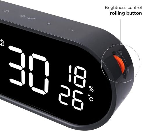 mooas Rolling Pop Mirror Clock, Digital Clock with USB Charging Port, Clear LED Display, Brightness Adjustment, 12/24H Mode, Dual Alarm & Snooze, Temperature & Humidity Display (Dark Gray) in Saudi Arabia
