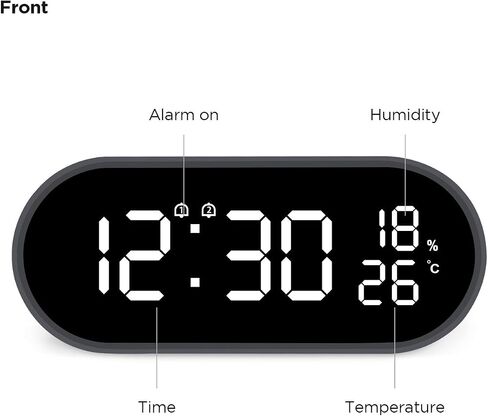 mooas Rolling Pop Mirror Clock, Digital Clock with USB Charging Port, Clear LED Display, Brightness Adjustment, 12/24H Mode, Dual Alarm & Snooze, Temperature & Humidity Display (Dark Gray) in Saudi Arabia