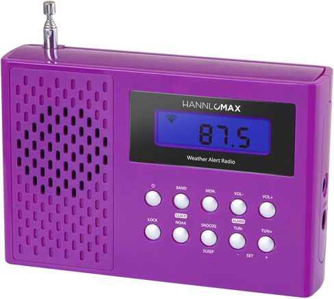 HANNLOMAX HX-512R راديو تنبيه AM/FM/الطقس المحمول، ساعة منبه، شاشة LCD، مقبس سماعة الرأس، مصدر طاقة مزدوج تيار متردد/تيار مستمر. (أسود) in Saudi Arabia