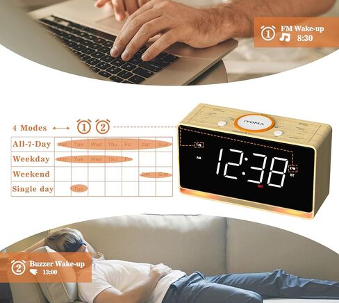iTOMA Alarm Clock Radio, 1.4" White LED Display Clock with Bluetooth, FM Radio, Dual Alarm, Sleep Timer, Snooze, Auto & Manual Dimmer, USB Charger and Night Light (CKS718W-NA) in Saudi Arabia
