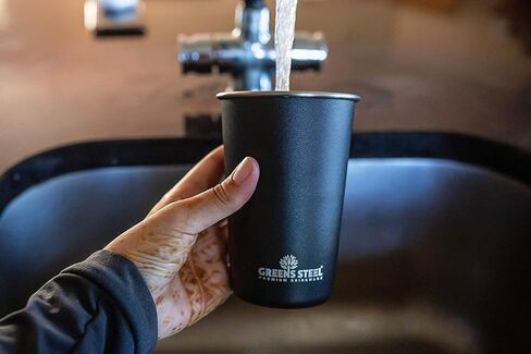 #1 أكواب فاخرة من الفولاذ المقاوم للصدأ بسعة 16 أونصة/475 مل كوب نصف لتر (4 عبوات) من Greens Steel - أكواب معدنية ممتازة - كوب متين قابل للتكديس in Kuwait