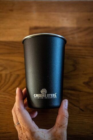 #1 أكواب فاخرة من الفولاذ المقاوم للصدأ بسعة 16 أونصة/475 مل كوب نصف لتر (4 عبوات) من Greens Steel - أكواب معدنية ممتازة - كوب متين قابل للتكديس in Kuwait