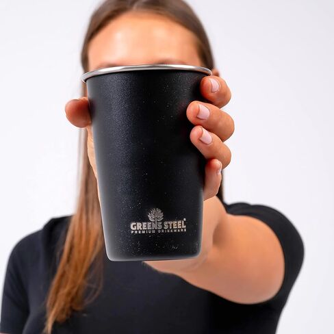 #1 أكواب فاخرة من الفولاذ المقاوم للصدأ بسعة 16 أونصة/475 مل كوب نصف لتر (4 عبوات) من Greens Steel - أكواب معدنية ممتازة - كوب متين قابل للتكديس in Kuwait