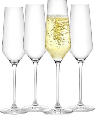 JoyJolt Champagne Flutes – Layla Collection Crystal Champagne Glasses Set of 4 – 6.7 Ounce Capacity – Ideal for Home Bar, Special Occasions – Made in Europe in Saudi Arabia