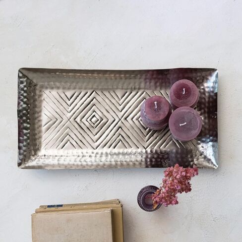 Creative Co-Op Aluminum Geometric Design, Antique Silver Finish Decorative Tray in Saudi Arabia