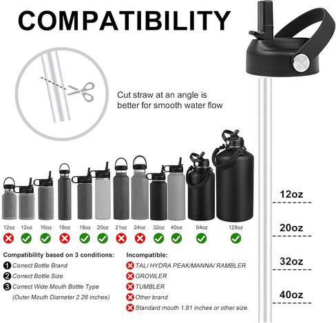 Straw Lid for Water Bottle Insulated Wide Mouth, Flex Straw Lid Compatibility Most Sports Water Bottle 12 16 18 20 32 40 64 oz, Straw Lids for Simple Modern Ascent Water Bottle in Saudi Arabia