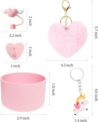 6 PCS Cup Accessories Set for Stanley 40oz & 30oz Tumbler.Including Silicone Boot,Straw Cover Cap,Heart Hook,Heart Pompom and Unicorn in Saudi Arabia