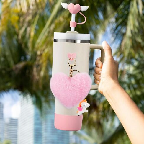 6 PCS Cup Accessories Set for Stanley 40oz & 30oz Tumbler.Including Silicone Boot,Straw Cover Cap,Heart Hook,Heart Pompom and Unicorn in Saudi Arabia