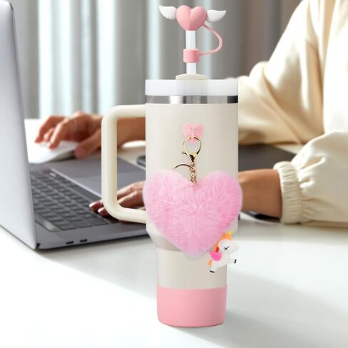 6 PCS Cup Accessories Set for Stanley 40oz & 30oz Tumbler.Including Silicone Boot,Straw Cover Cap,Heart Hook,Heart Pompom and Unicorn in Saudi Arabia