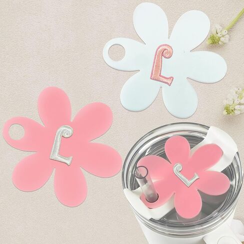 2PCS Cute Floral Name Plates for Stanley H2.0 40oz Tumbler Personalized Embroidered Initial Letter Name Tag Stanley Cup Accessories Acrylic Lid Topper Bridesmaid Teacher Mom Gifts -R in Kuwait