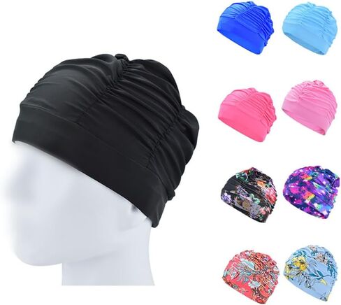 Pleated Swimming Cap Long Short Hair Swim Hat Beach Surfing Cap Elastic Shower Cap Turban Ears Protection Cap for Men Women in Saudi Arabia