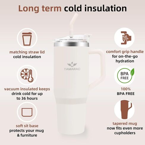 Tamarac 40 oz Tumbler With Handle and Straw Lid Double Wall Vacuum Reusable Stainless Steel Insulated Water Bottle Travel Mug Cup Gifts for Women Men in Saudi Arabia
