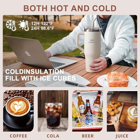 Tamarac 40 oz Tumbler With Handle and Straw Lid Double Wall Vacuum Reusable Stainless Steel Insulated Water Bottle Travel Mug Cup Gifts for Women Men in Saudi Arabia