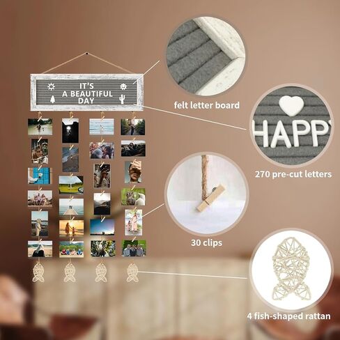 Collage Picture Frames for Wall, Multiple Polaroid Picture Display Felt Letter Board with 270 Letters and 30 Clips, Unique DIY Family Picture Frames Collage for Birthday Graduation Back to School in Saudi Arabia