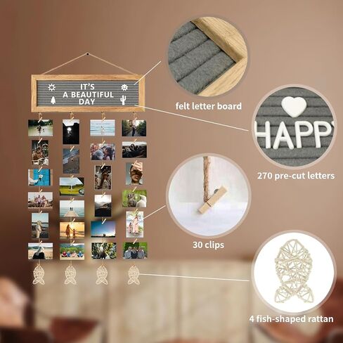 Collage Picture Frames for Wall, Multiple Polaroid Picture Display Felt Letter Board with 270 Letters and 30 Clips, Unique DIY Family Picture Frames Collage for Birthday Graduation Back to School in Saudi Arabia