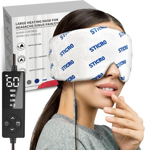 قناع الوجه الساخن الكبير جدًا من ستيكرو لتخفيف جفاف العيون والجيوب الأنفية، وسادة تدفئة الوجه فائقة النعومة للصداع النصفي وصداع التوتر وتخفيف آلام المفصل الفكي الصدغي - 3 إعدادات للحرارة و5 إعدادات للمؤقت in Kuwait