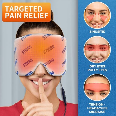 قناع الوجه الساخن الكبير جدًا من ستيكرو لتخفيف جفاف العيون والجيوب الأنفية، وسادة تدفئة الوجه فائقة النعومة للصداع النصفي وصداع التوتر وتخفيف آلام المفصل الفكي الصدغي - 3 إعدادات للحرارة و5 إعدادات للمؤقت in Kuwait