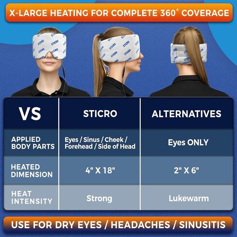 قناع الوجه الساخن الكبير جدًا من ستيكرو لتخفيف جفاف العيون والجيوب الأنفية، وسادة تدفئة الوجه فائقة النعومة للصداع النصفي وصداع التوتر وتخفيف آلام المفصل الفكي الصدغي - 3 إعدادات للحرارة و5 إعدادات للمؤقت in Kuwait