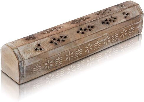 Wooden Incense Stick & Cone Burner Holder Coffin with Storage Compartment Organic Eco Friendly Ash Catcher Agarbatti Holder Rustic Style for Meditation Yoga Aromatherapy Home Fragrance Products in Kuwait